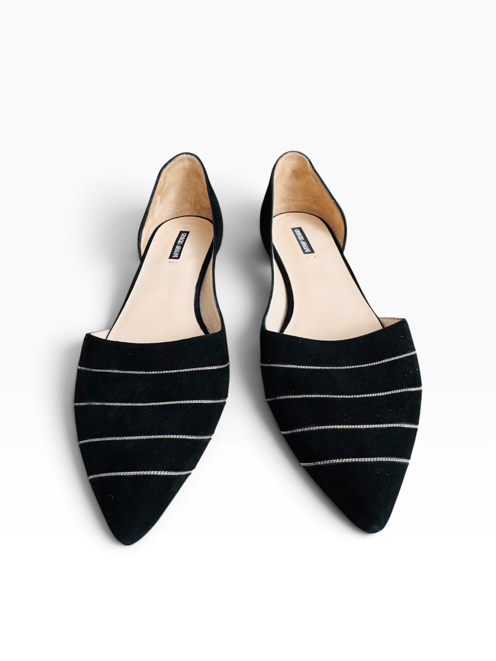 Giorgio Armani Women’s Black Suede Pointed Toe D’Orsay Flats Size 37 Italy